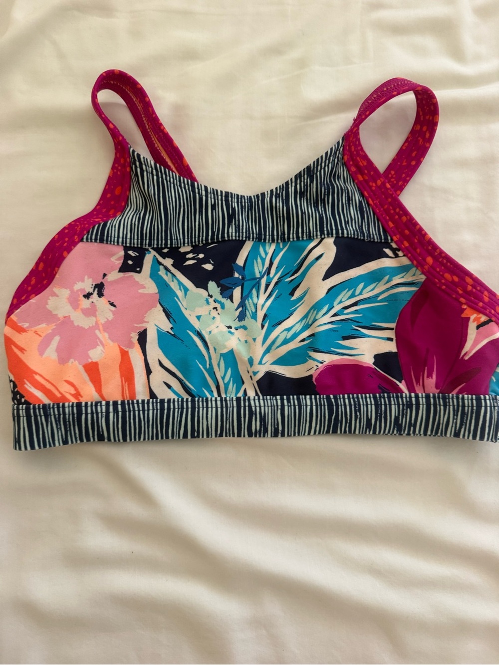 Athleta Girls' Floral High-Neck Rashguard Top - Pink, Teal & Navy